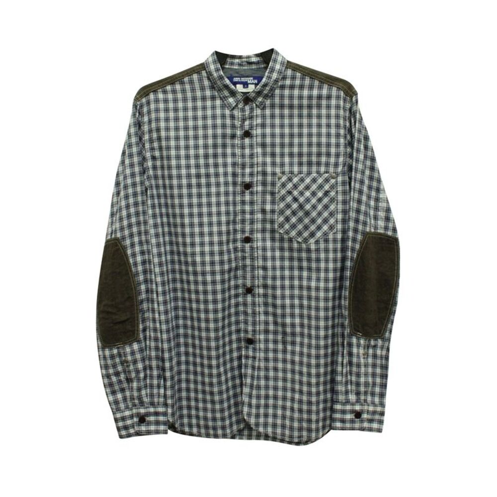 Junya Watanabe Comme des Garçons Plaid Shirt with Elbow Patch in Blue Cotton